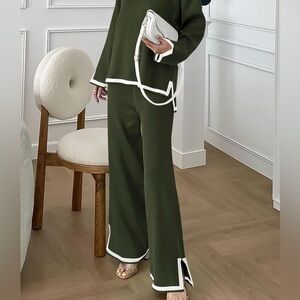 Army Green Knit Sweater Set